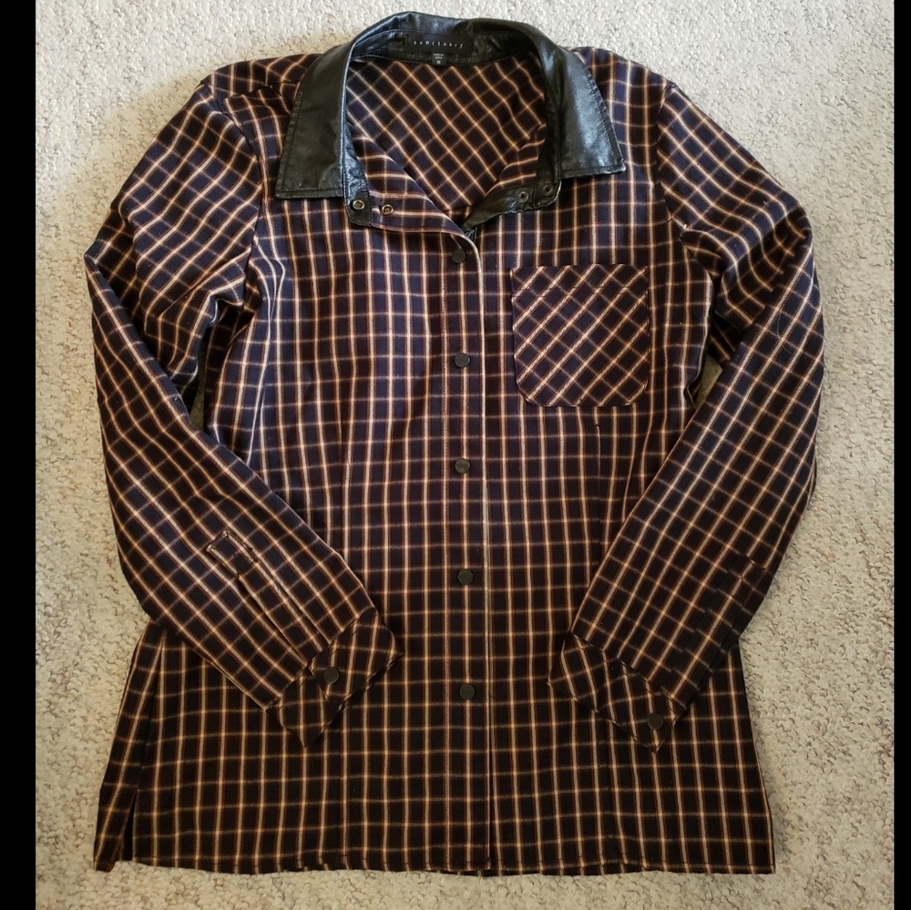 Sanctuary Plaid Button Down Shirt, Medium